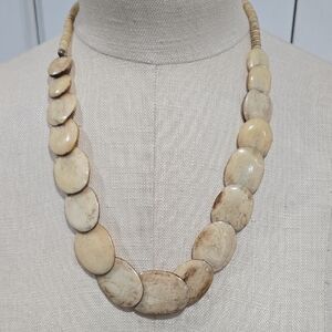 Vintage genuine bone beaded necklace oval natural buffalo single strand neckwear